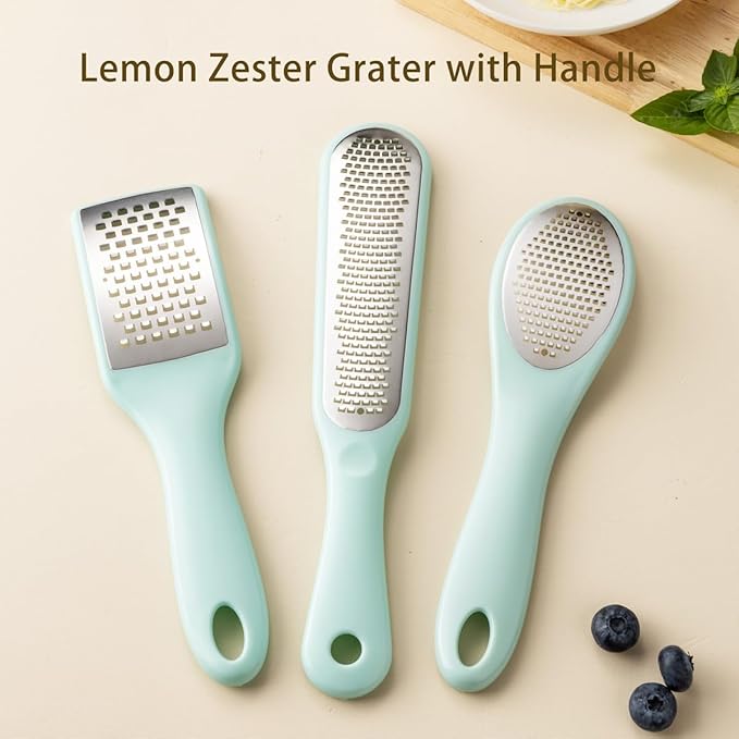Lemon Zester Grater with Handle - 2-Piece Lemon Zester & Cheese Grater for Parmesan, Ginger, Garlic, Nutmeg, Chocolate (B)