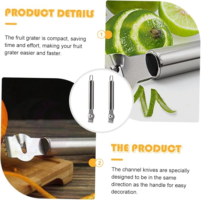 2pcs Stainless Steel Lemon Zester Grater Zester Peeler Citrus Peeler for Cooking Baking