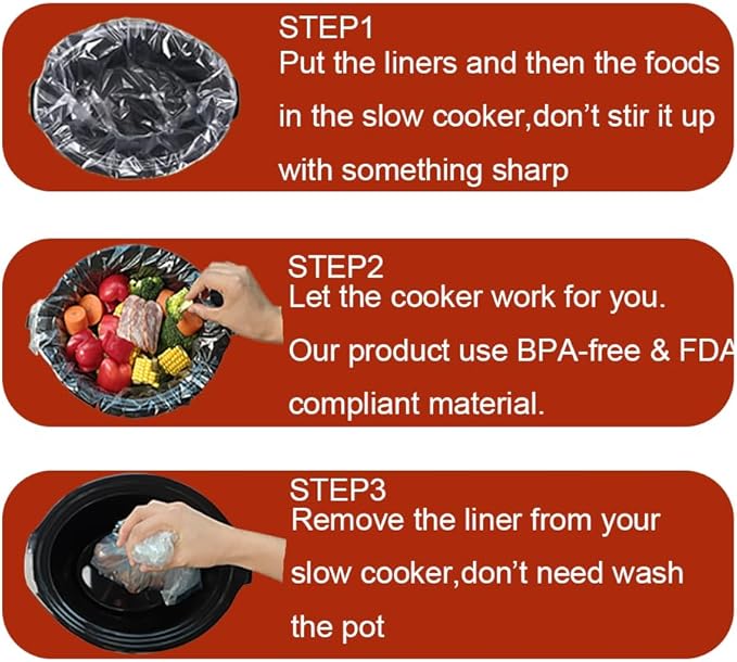 Slow Cooker Liners, Disposable Crock Pot Liners, 13"x21" Large Size Cooking Bags, Fits 3-8 Quart Oval & Round Crock Pot, BPA-Free, 10 Count