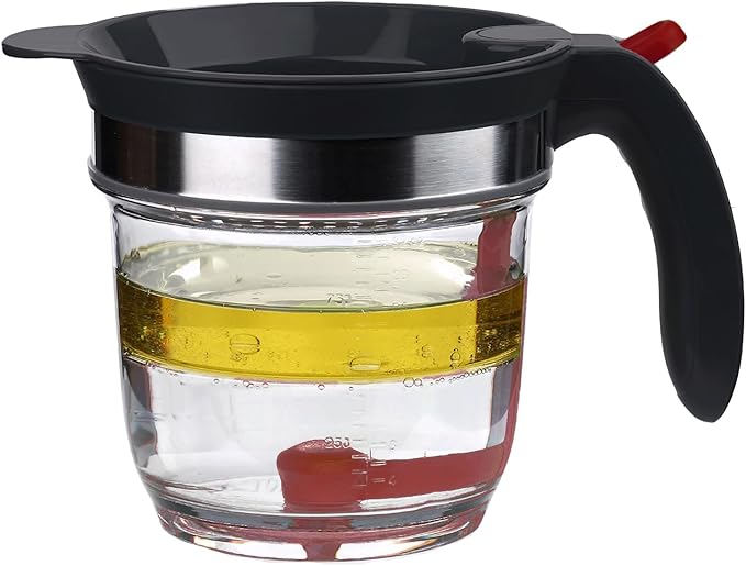 IVYHOME Fat Separator for cooking, 4 Cups Plastic Fat Strainers with Bottom Release, Gravy Grease Separator, Soup Oil Separator Measuring Cup
