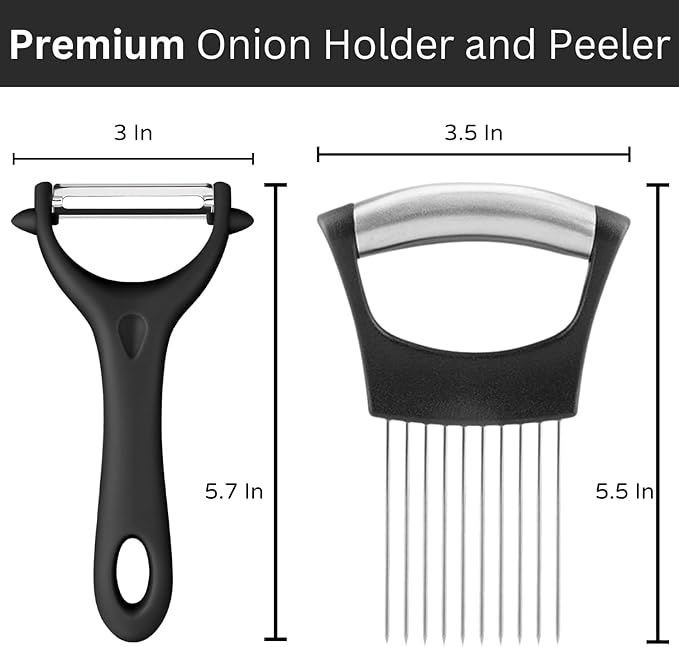 Potato Peelers for Kitchen – Stainless Steel Potato Slicing Guide with Safety Handle + Dual Blade Peeler for Easy Food Prep – Perfect for Onions, Tomatoes, Potatoes, and More