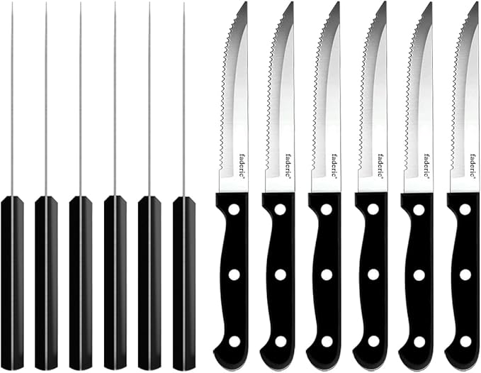 faderic Steak Knives set of 12, Black Full-Tang Triple Rivet Serrated Steak Knife Set, Stainless steel Sharp Blade, 4.5Inch, For Kitchen Restaurant Tableware Camping, Dishwasher Safe