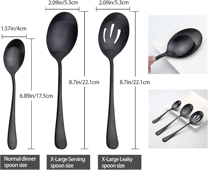 AOOSY 8.7 Inch Matte Black Stainless Steel Serving Spoon Set, Serving Spoons x 1, Slotted Spoons x 1 Utility Advanced Buffet Utensils