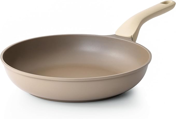 PRICUSIS Nonstick Frying Pan, 8/10/12 Inch Skillet with Stay Cool Handle, Stain/Scratch/Crack Proof, Induction Compatible & Oven Safe, Dishwasher Safe, PTFE & PFOA Free(10-Inch, Natural Linen)