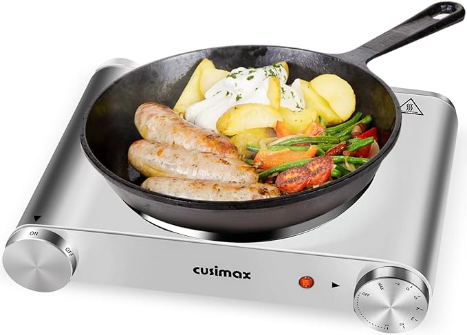 Electric Stove, CUSIMAX Portable Hot Plate for Countertop, Single Cast Iron Burner, 1500 Watts 7-Stage Temperature Control, Suitable for Any Cookware, Easy to Clean