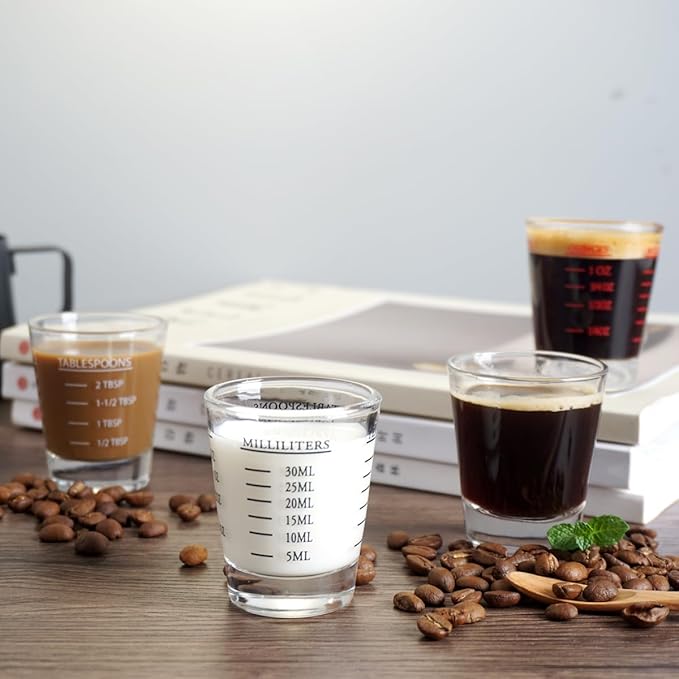 Shot Glasses Measuring cup Liquid Heavy Wine Espresso Shot Glass 26-Incremental Measurement 1oz, 6 Tsp, 2 Tbs, 30ml (2 pack-red 30ml)