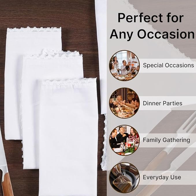 LFH Home Cotton Dinner Napkins - Textured Reusable Machine Washable Decorative Wedding Cloth Napkins Cocktail Napkin Fabric Napkin Tailored with Mitered Corner Finish - 18x18 Inch - White