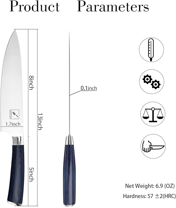 imarku Chef Knife - 8 Inch Pro Kitchen Knife, High Carbon Stainless Steel Japanese Knife, Chef's Knives with Ergonomic Handle, Ultra Sharp Knife, Gifts for Men and women,Blue Handle Gyutou Knives