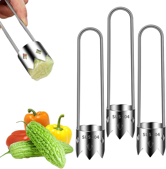 Red Bell Pepper Seed Corer, Stainless Steel Fruit Vegetable Quick Corers and Cave Tools, Apple Corer, Multifunction Pepper Corer Seed Remover Tool,Vegetables&Fruit Kitchen Gadget (3, A)