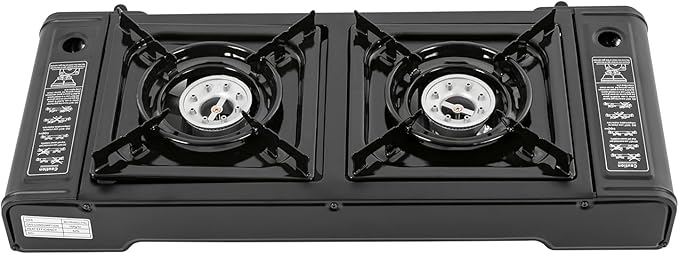 Camping Stove, Portable Butane Camping Stove, Propane Stove 2 Burner Propane Gas Stove, Double Auto Ignition Camping Burner LPG for RV, Apartments, Motorhome, Outdoor, Indoor
