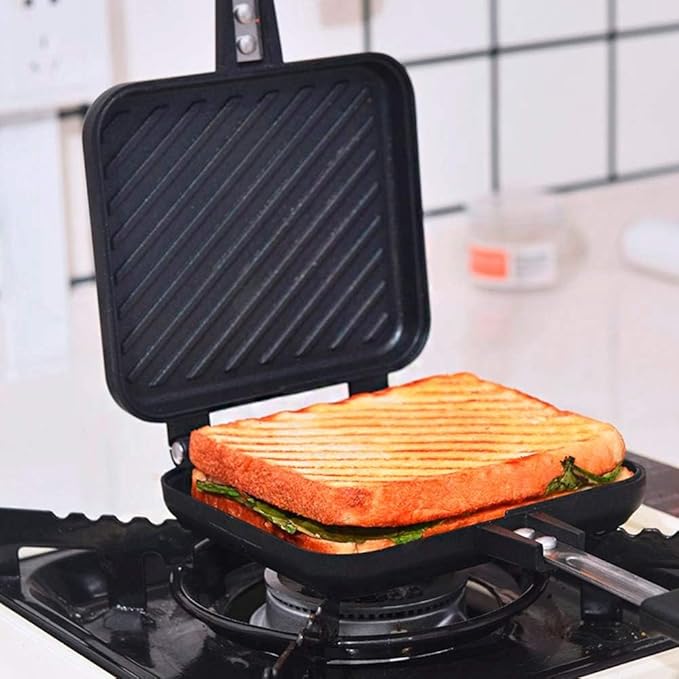 Camping Toastie Maker Non-Stick Stovetop Toastie Maker Baking Pan with Heat-Resistant Handles, Double Sided Multifunction Stovetop Toastie Maker for Home Outdoors Camping