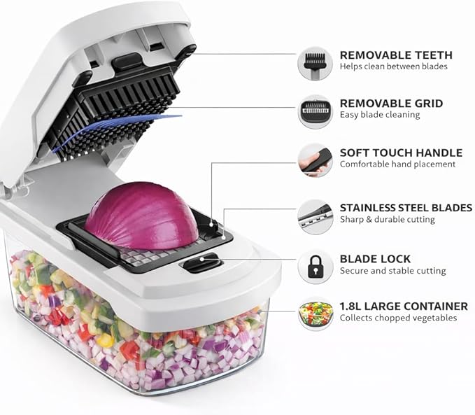 14-in-1 Vegetable Chopper with Container, Onion Chopper Dicer, ABS Multi-Function Vegetable Chopper, Multifunction Vegetable Cutter Slicer, Manual Food Chopper Kitchen Gadget,