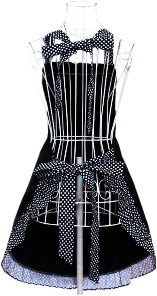Hyzrz Cute retro Aprons with Pockets for Women Girls Vintage Kitchen Cooking Apron for Mother Gift (Black)