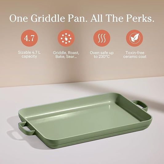 Our Place Griddle Pan | 11.8" (5 Qt) Nonstick Ceramic Griddle Pan for Stovetop & Oven | PFAS-Free, Oven-Safe up to 450°F, Easy-Grip Handles | Sage