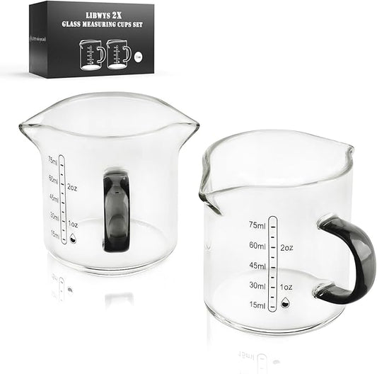LIBWYS 2x75ml(2.5oz) Glass Measuring Cup, Espresso Cups V-Shaped Mouth with Handle, Heat-resistant Borosilicate Glass Liquid Measuring Cup