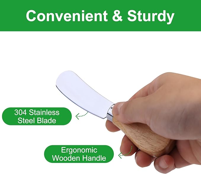 20 Pcs Cheese Spreader Knives, Mini Butter Spreader with Wooden Handle, Stainless Steel Cheese Knife Set for Charcuterie Board, Sandwich, Appetizers, Cocktail Spreading