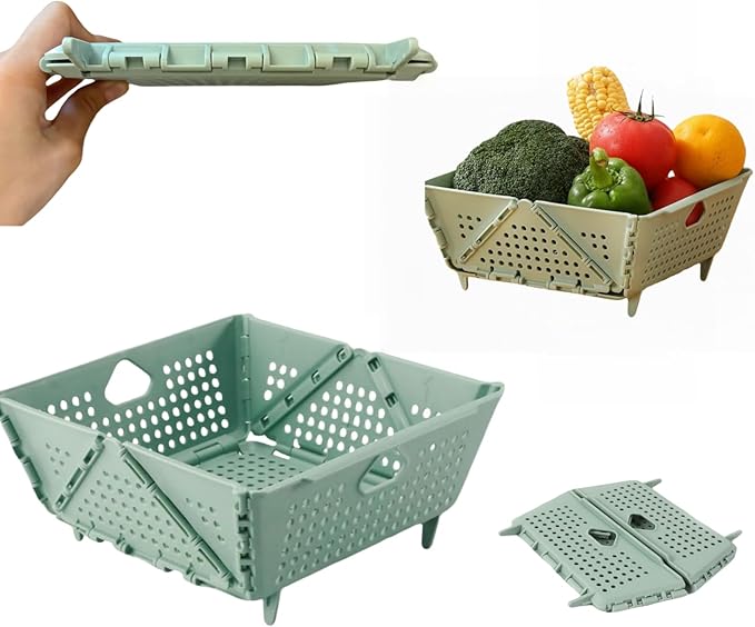 Collapsible Kitchen Colander and Strainer - Foldable Plastic Drain Basket for Fruit, Vegetables, Pasta - Space-Saving for Kitchen, RV, and Camping - BPA-Free & Dishwasher Safe (1pcs)