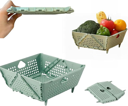 Collapsible Kitchen Colander and Strainer - Foldable Plastic Drain Basket for Fruit, Vegetables, Pasta - Space-Saving for Kitchen, RV, and Camping - BPA-Free & Dishwasher Safe (1pcs)