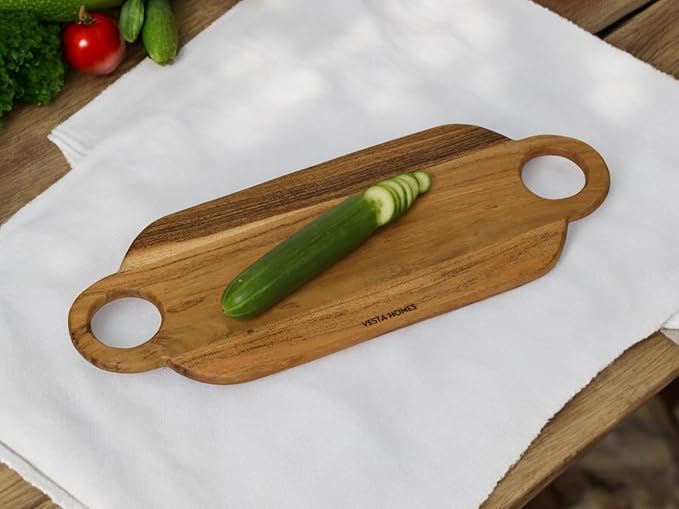 Vesta Homes Wooden Cutting Board, Platter, Serving Board, Charcuterie, and Cheese Board for Kitchen | Natural Acacia Wood | 24x9x0.6 inches | Handcrafted in India