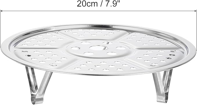uxcell Stainless Steel Steamer Rack with Stand, 7.9 Inches Pot Steaming Tray for Steamer Cookware Instant Pressure Cooker, Silver Tone