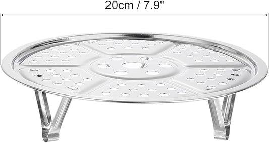 uxcell Stainless Steel Steamer Rack with Stand, 7.9 Inches Pot Steaming Tray for Steamer Cookware Instant Pressure Cooker, Silver Tone