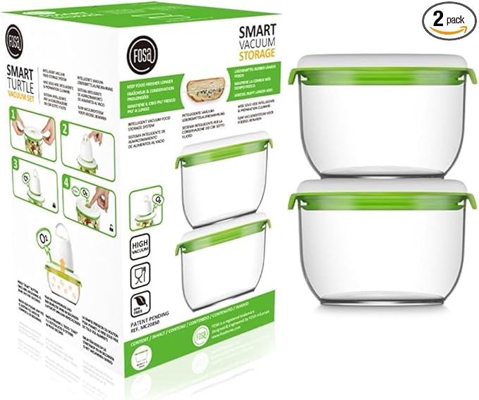 FOSA Vacuum Seal Food Storage System Reusable Medium Containers, 2 pack, 850ml size (Vacuum Pump not Included)