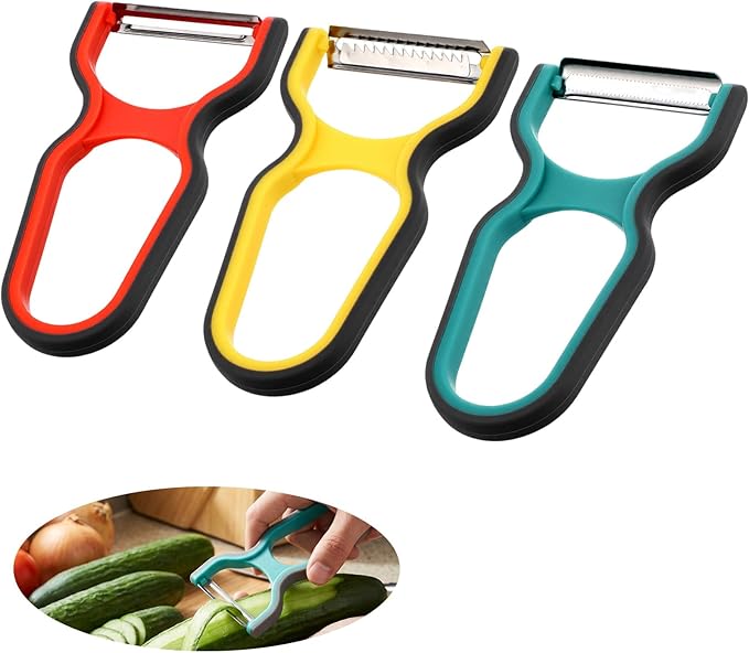 Y Peelers for Kitchen, 3Pcs Stainless Steel Vegetable Peeler - Multifunctional Potato Peelers for Fruits Carrot Kitchen Utensils (Red, Yellow, Green)