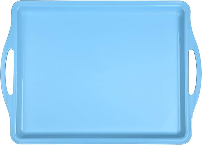 Mintra Home Large Unbreakable Plastic Rectangular Serving Tray/Platter with Handle 14 Inch 'Blue' (Heavy Duty,Large Capacity Great for Kitchen, Wedding, Restaurant Indoor or Outdoor Picnic Camping
