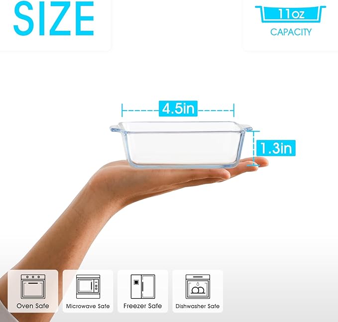 NUTRIUPS Mini 4.5x5.9x1.3in Square Glass Baking Dish for Oven, 10oz Square Cake Pan Glass Casserole Dishes for Oven