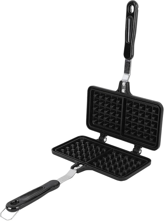 Stovetop Waffle Maker Pan, Aluminum Double Waffle Baking Pan with Non Stick Coating, Even Heating Stovetop Waffle Pan for Home and Outdoor Breakfast Use