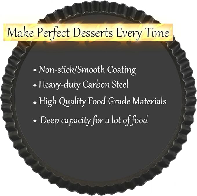 KUAYB 9 Inch Tart Pan with Removable Bottom, Quiche Pan Carbon Steel Heavy Duty Nonstick Pie Pan- Fluted Edges Loose Bottom, Extra Hgh 1.2-Inch Depth for Baking Fruit Tarts, Pies