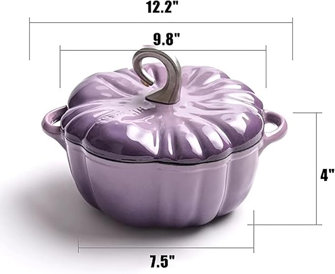 Lebolna Pumpkin Cocotte,Pumpkin Dutch Oven Pot with Lid,Enamel Cast Iron Cooking Pot,Non Stick Pumpkin Pot,Stew Pot Soup Pot,Serves 3-5,Halloween Thanksgiving Decor Pot Gift(3.9 Quart, Purple)