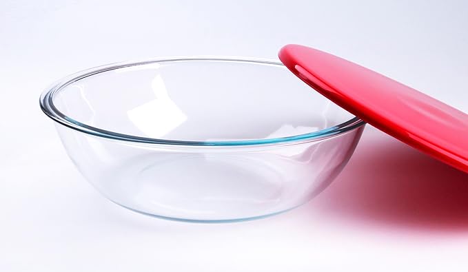 HUSANMP 4.5L Round Glass Mixing Bowl with Lids, Glass Salad Bowls with BPA free cover. Oven, Microwave and Dishwasher Safe.