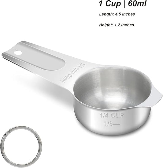 1/4 Cup (60 ml | 2 oz | 60 cc) Stainless Steel Measuring Cup, Metal Measuring Cup for Cooking & Baking