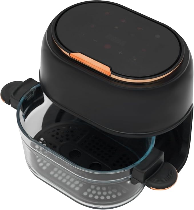banborba Air Fryer, 900W 4.23QT Glass Air Fryer, Smart Compact Airfryer with Digital Display, 140℉-374℉ Adjustable Temperature, 120 Min Timer, for Cakes, Chicken Wings, Fish, Meat, Shrimp, Vegetables