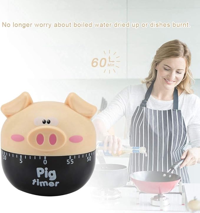 Cute Kitchen Timer, Piggy Wind up Timer Cooking Manual Kitchen Funny Mechanical Rotating Alarm for Kitchen Cooking Baking(Khaki)