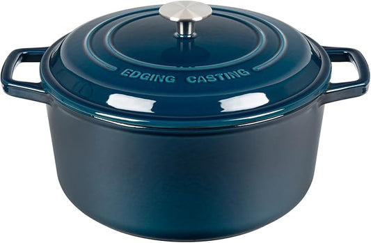 EDGING CASTING Enameled Cast Iron Dutch Oven Pot With Lid, Dutch Oven for Sourdough Bread Baking Round Pot Dule Handle, 6 Quart, Blue