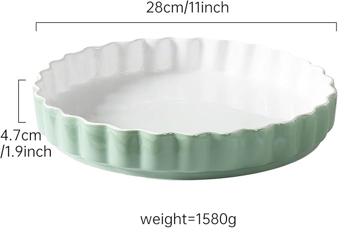 WINRIOO Quiche Baking Dish,Ceramic Pie Pan 11 Inch Reusable,Pizza Pan,Non-Stick Round Tart Pan with Ruffled Edge Microwave Dishwasher and Oven Safe