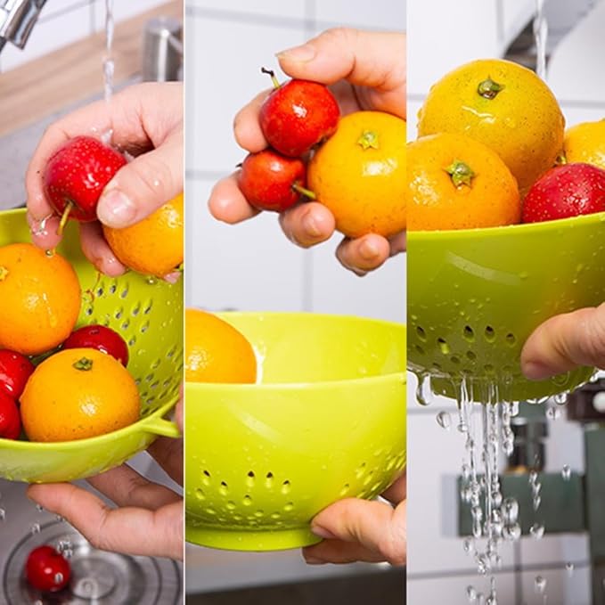 Heavy Duty 6 Inch Food Colander,Large Capacity Vegetable Strainer with Double Handles,Plastic Multipurpose Fruit Draining Basket for Kitchen(Light Blue)