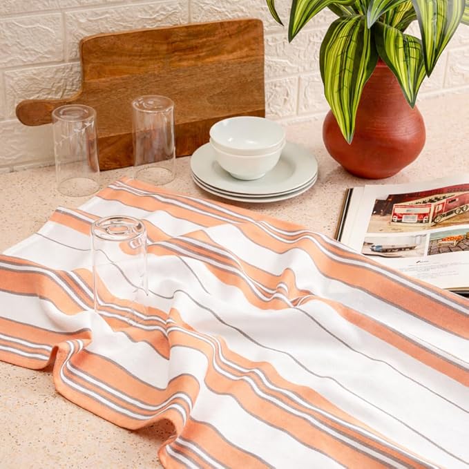 Kitchen Towel Set of 6, 100% Cotton Quick-Drying Absorbent Dish Towels & Tea Cloths, 20x30 Inch Decorative Farmhouse Towels for Kitchen, Navy & Wheat Stripes