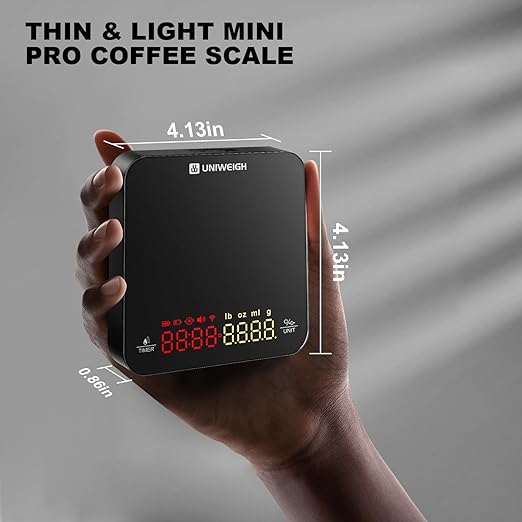 UNIWEIGH Mini Coffee Scale with Timer,Rechargeable Espresso Scale,2kg/0.1g Precision Scale for Espresso and Pour-Over Coffee, Portable Digital Kitchen Scale with Automatic Timing,Black