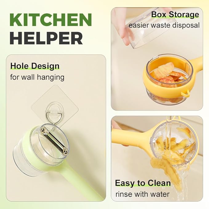 Peeling Knife with Storage Box,2025 New 3 in 1 Vegetable Fruit Peeler Peeling Knife Box, Multifunctional Double Sided Stainless Steel Blade Peeler, Easy to Clean for Home Kitchen (2, Yellow+Green)
