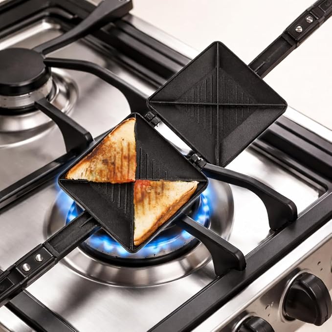 4 Cut Gas Sandwich Maker – Nonstick Gas Stove Sandwich Toaster with Heat Resistant Handle, Stovetop Sandwich Griller for Bread, Panini, Grilled Cheese