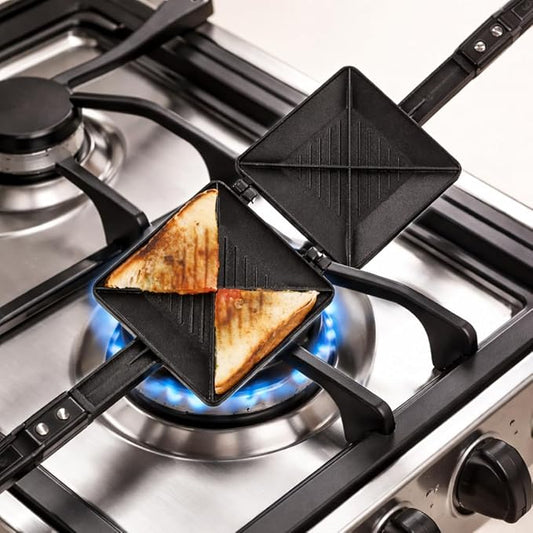 4 Cut Gas Sandwich Maker – Nonstick Gas Stove Sandwich Toaster with Heat Resistant Handle, Stovetop Sandwich Griller for Bread, Panini, Grilled Cheese