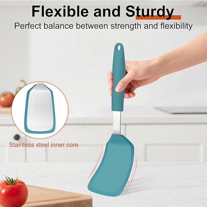 Silicone Spatula, 13 x 3.2 In, 600°F Heat Resistant Kitchen Spatula, BPA Free, Flexible Turner For Non Stick Frying Pan, Cooking, Flipping Egg and Pancake, Dishwasher Safe (Blue)