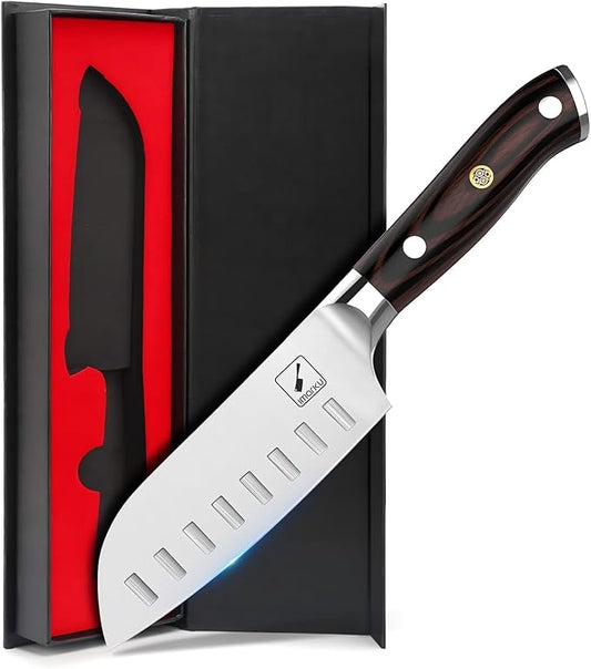 imarku Santoku Knife Chef Knife 5 inch Ultra Sharp Asian Knife Japanese Chef Knife - Japanese SUS440A Stainless Steel - Ergonomic Pakkawood Handle, Best Choice for Home Kitchen
