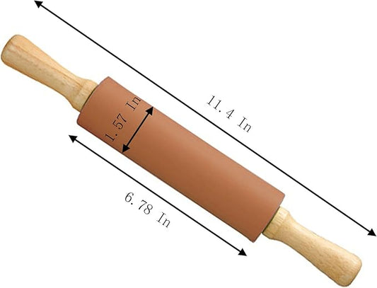 Silicone Rolling Pin, Orange 11.4 Inch Pin with Wooden Rotatable Handle for Dough of Baking Bread, Cookie, Pizza (orange, 11.4 inch)