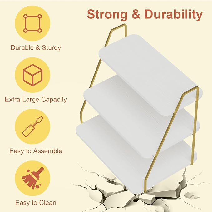 Cupcake Stand, 3-Tier Dessert Stand for 55 Cupcakes, Wood & Metal Tower Display Premium Holder Dessert Tree Tower for Christmas Birthday Weddings Party Decor, Serving Tray (White & Gold)