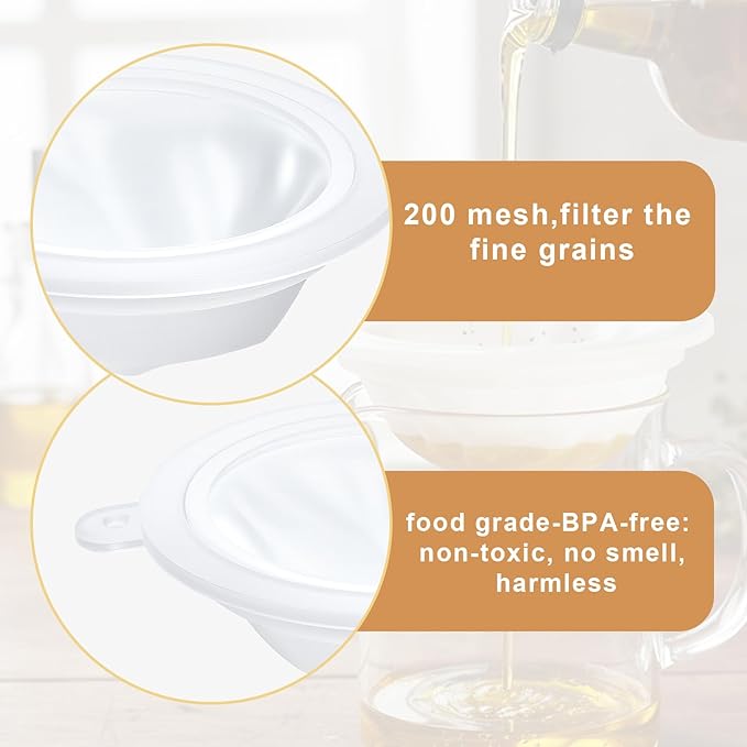 4Pcs Coffee Strainer Fine Mesh Milk Filter Nylon Mesh Strainer 4 inch Cooking Oil Filter for Soy Juice Wine, Suit 5 Inch Kitchen Funnels, White, 200 Nylon Meshes
