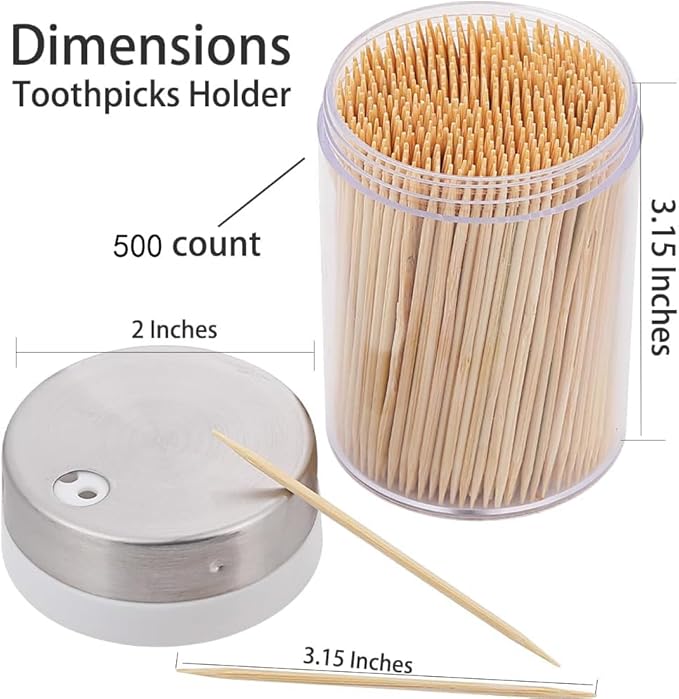 Toothpick Holder, 2000 Count Bamboo Toothpicks with 4 Reusable Toothpick Dispenser, Sturdy Smooth Health Toothpicks for Party, Bar, Olive, Barbecue, Fruit and Teeth Cleaning